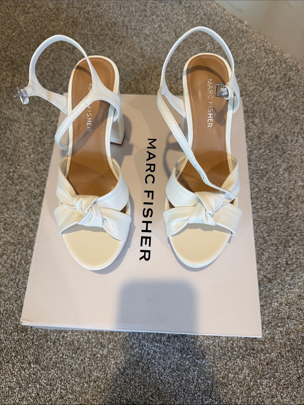Marc Fisher Cream Knotted Front Block Heel Sandals